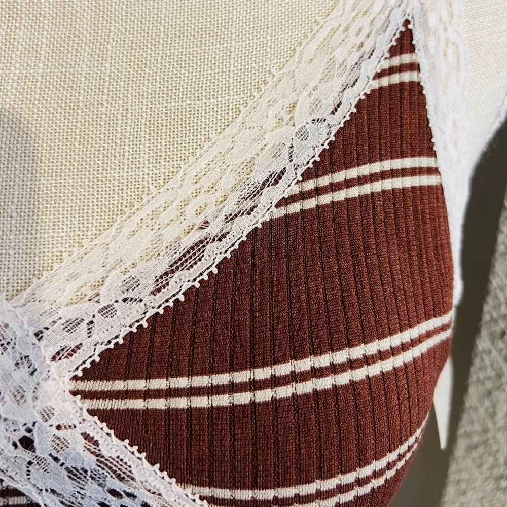 FREE PEOPLE GiGi Seamless Striped Bra Umber Earth Brown White Bohemian Size M/L
